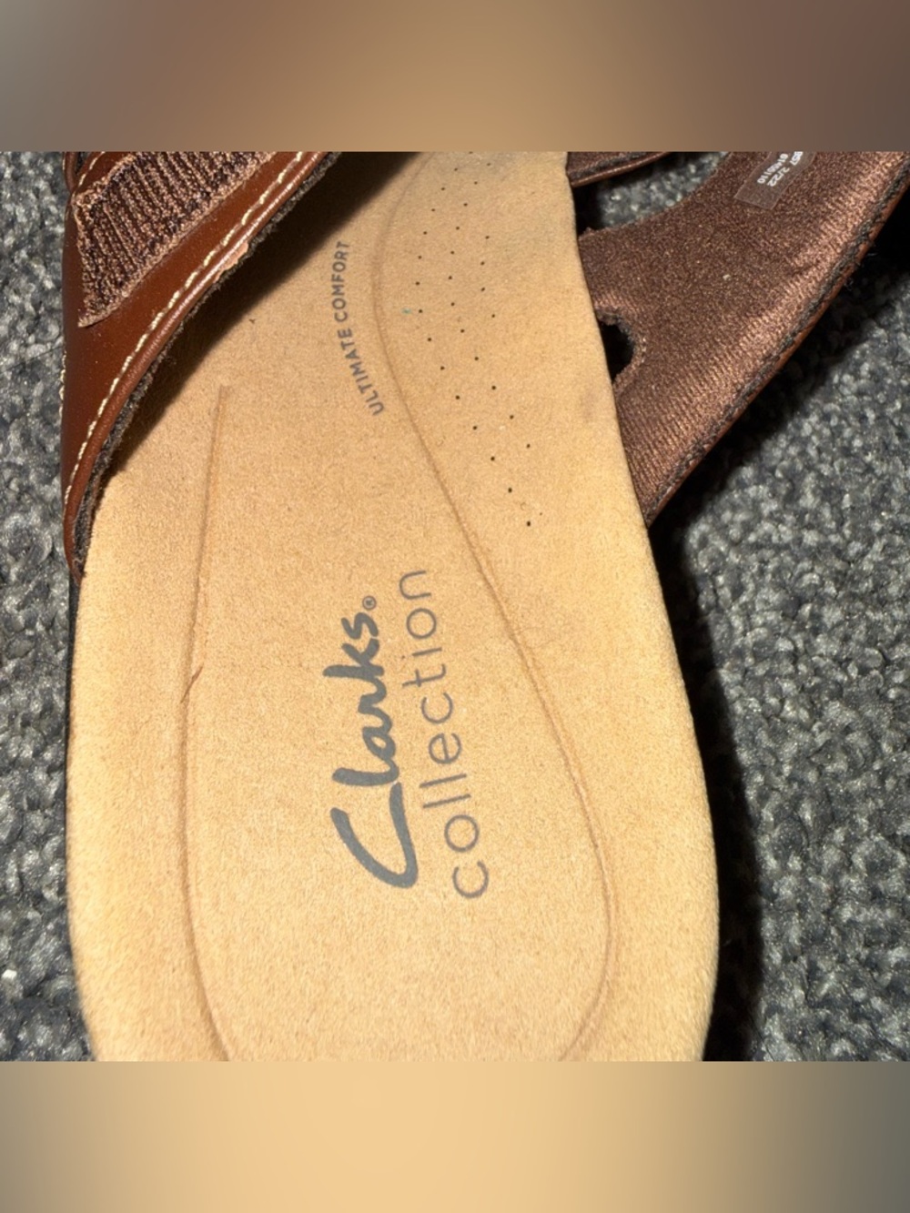 Clarks Collection Leather Slide Sandals Laurieann Cove Dark Tan Sz 9 Comfort - Picture 6 of 9